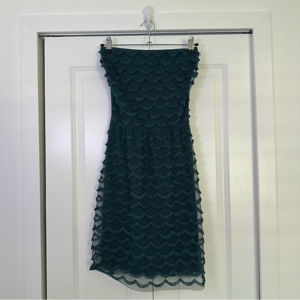 Intimissimi Teal Scalloped Strapless Sheath Dress Size S
